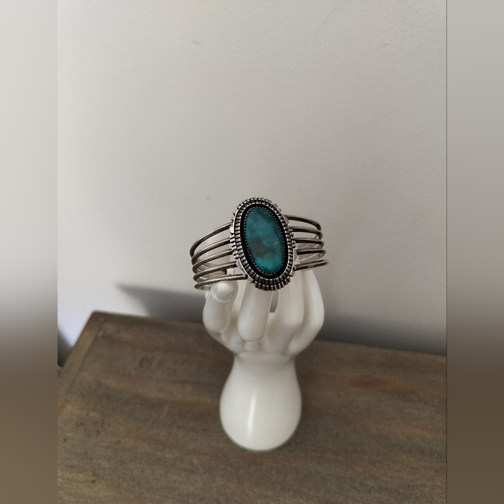 Vintage BEGAY Sterling Silver Cuff Bracelet Blue Turquoise Signed